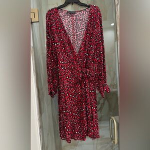 Eloquii Red cheetah print midi wrap dress.